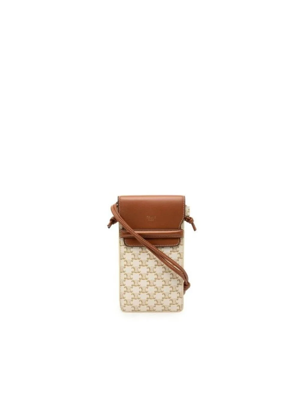 Celine Triomphe Phone Pouch Shoulder Bag White Brown Leather